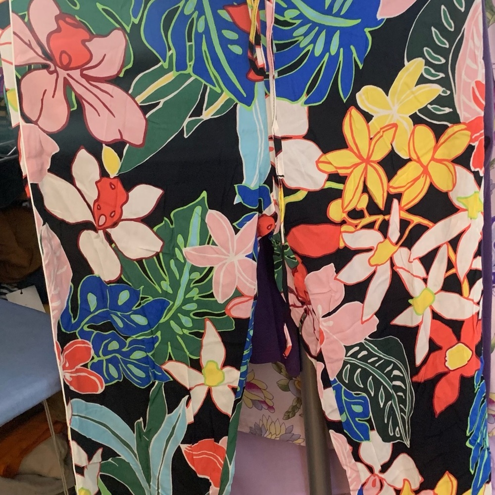 Bold Tropical Floral Print Pants - Multicolor